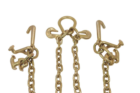 Beefy 5/16 Inch Grade 70 V Chain Bridle With RTJ Cluster Hooks And Grab Hooks, 3 Ft Legs, Tow Truck Chains 4700 LBS WLL