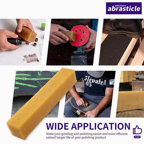 Abrasive cleaning eraser block, 1-1/2 x 1-1/2 x 8 in, yellow foam, used for sanding belts, discs, wood, shoes.