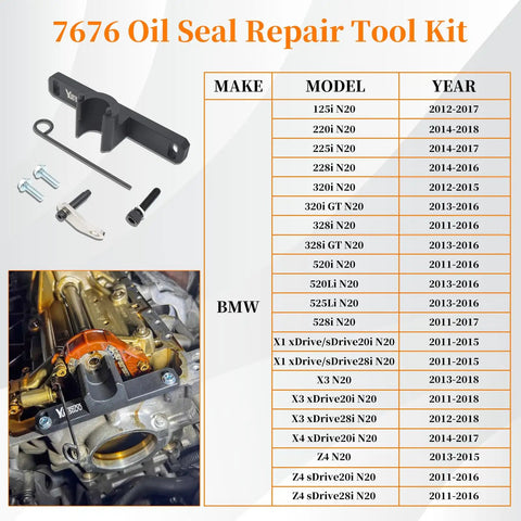 7676 Oil Seal Repair Tool Kit for BMW N20 Engines and Compatible Models List