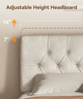 Queen Size Bed Frame With Plush Velvet Upholstered Headboard And Elegant Button Tufting Featuring Heavy Duty Wooden Slats For Zero Hassle Sleep No Box Spring Needed Straight Up Cozy Beige adjustable headboard with height markings, plush velvet
