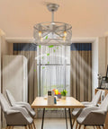 Ceiling Fan with Light with Handheld Controller, 3-Blade Caged Fan, Iron, installed in a dining area with modern decor.