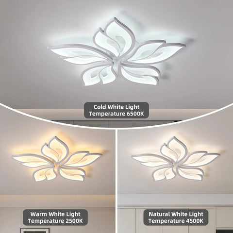 Flower Shaped Ceiling Light Dimmable Modern Ceiling Lamp With Remote Control LED Fixture, white five petals, three light temperatures