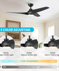 52 Inch Black Ceiling Fan With Lights And Remote Dope Dimmable LED Lighting Reversible DC Motor in living room setting