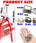 60 Piece 1 Inch Key Fob Hardware Kit With Installation Pliers Four Color Set Silver Black Bronze Gold DIY Lanyard And Wristlet Keychain Making For Craft Projects And Luggage Tags