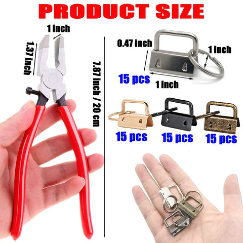 60 Piece 1 Inch Key Fob Hardware Kit With Installation Pliers Four Color Set Silver Black Bronze Gold DIY Lanyard And Wristlet Keychain Making For Craft Projects And Luggage Tags