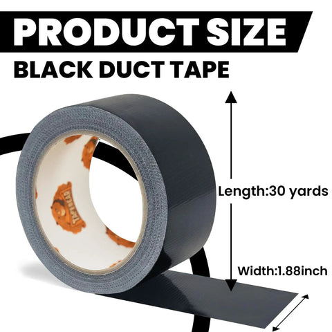 Heavy Duty Duct Tape 1.88 Inch By 90 Feet Waterproof Utility Tape With Industrial Strength Adhesive Flexible Hand Tear No Residue Strong Bond For Bundling Patching And Repair In Tough Environments., black duct tape roll, 30 yards x 1.88 inch