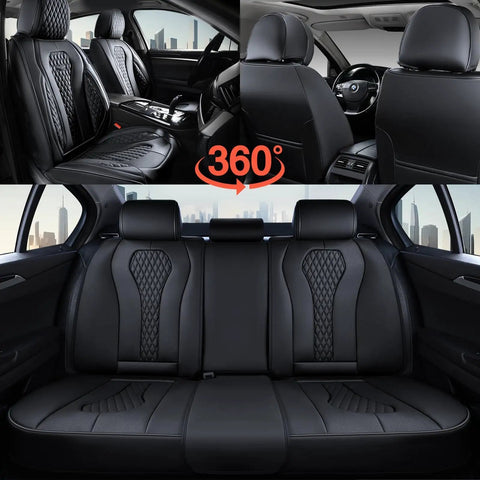 Dope Leather Car Seat Covers Full Set For Front And Back Seats, Black Waterproof Seat Protector And Leather Upholstery Shield