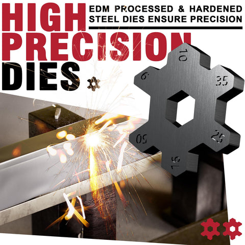 High precision dies in Beefy Battery Cable Lug Crimping Tool Kit for AWG 10 to 1/0 heavy duty use, showcasing precision detail.