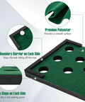 Indoor Outdoor 11Ft Golf Putting Mat Set with close-up of polyester surface, boundary barriers, and foam slope detail