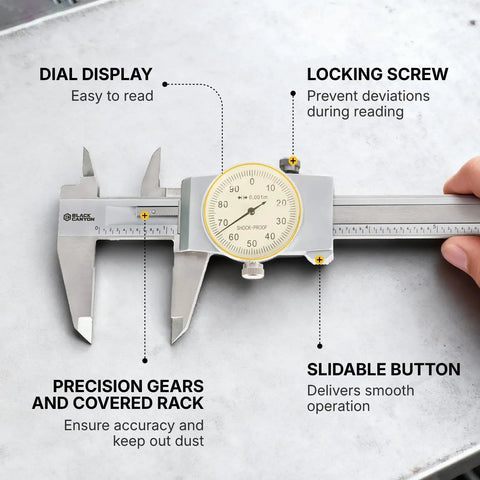 6 Inch Dial Caliper With 0.001 Inch Graduation Precise Inside And Outside Measurement Tool 4 Way Measurement Capabilities