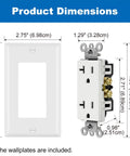 Dimensions of 10 Pack 20 Amp Decorator Receptacle Outlet With Wall Plates 125V 2500W Standard Electrical Outlet In Gloss White Non Tamper Resistant UL Listed Durable Thermoplastic Construction Easy Install