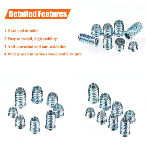 DIY Ready 148 Piece Threaded Inserts Kit For Wood With 1/4-20, 5/16-18, 3/8-16 Coarse Threads And Included Hex Wrench displayed