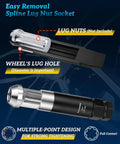 Beefy Eight Piece Spline Lug Nut Socket Set For Wheel Lock Removal with five point lug nut key, multiple-point design.