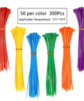 Nylon Zip Ties Multipack 300 Pcs 8 Inch 40Lb Tensile Assorted Colors For Indoor Outdoor DIY Projects Cable Management