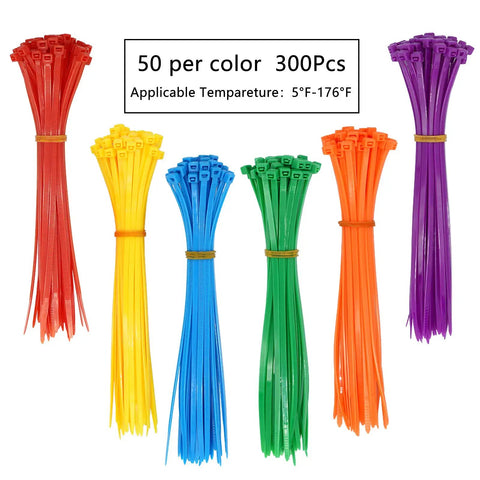 Nylon Zip Ties Multipack 300 Pcs 8 Inch 40Lb Tensile Assorted Colors For Indoor Outdoor DIY Projects Cable Management