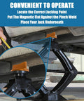 Universal Magnetic Jack Pad Set For Cars, 2 Pack Pinch Weld Jack Adapters in use on car pinch weld with jack.