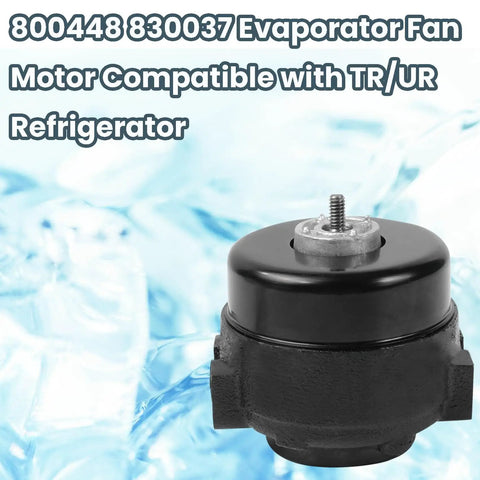 Close-up of Evaporator And Condenser Fan Motor Replacement For TR And UR Refrigerators 115V 9W 1550 RPM on icy background