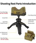 Lightweight Rifle Shooting Rest Tripod With Front And Rear Bench Bags, Adjustable Height, visible detailed parts for outdoor use