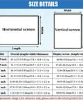 Size details for Top Rated Hanging Advertising Screen Digital Signage featuring 1080P IPS HD LCD display, horizontal and vertical options.