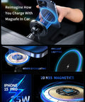 3 In 1 Wireless Car Mount Charger With RGB LED Handsfree Magnetic Phone Holder, iPhone 15 Pro charging, vent mount