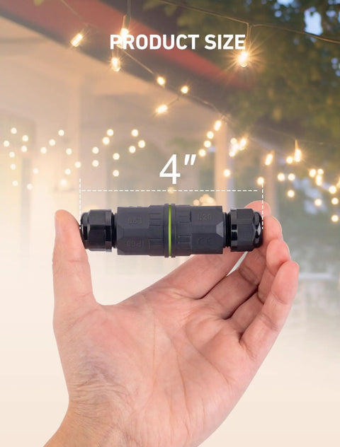 Hand holding 3 Pack Outdoor Junction Box Kit With 3 Pin Connectors, IP68 Waterproof Electrical Box for garden lights, 4-inch size