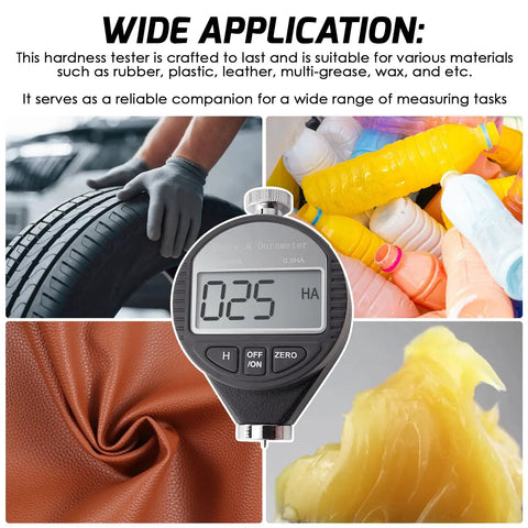 Pocket Size Shore A Hardness Meter Durometer 0-100HA Digital Tester With Large LCD Display For Rubber Leather Resin Fiber Glass Wax And More Ideal For QC And Material Testing used on tire, bottles, leather, and wax