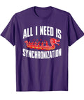 Purple tee with 'All I Need is Synchronization' text and dragon boat graphic, Paddler Tee For Dragon Boat Racing And Dragonboating Fans Synchronous Paddling Shirt For Men And Women Dragon Boat Team Gear For Practices Races Festivals And Adventurous Paddling.