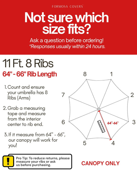 Replacement Canopy Top Only For 11 Foot Cantilever Offset Umbrella Fits 8 Rib 64 To 66 Inch Rib Length diagram