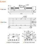 Technical drawing of CNC Linear Stage Actuator With Double Optical Axis Rails And 1605 Ball Screw Drive, 300mm travel