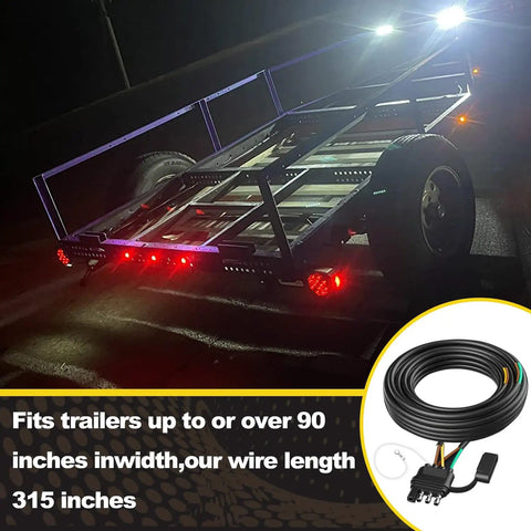 Trailer with 30 Foot 4 Pin 5 Wire Trailer Wiring Harness With PVC Protective Tube 4 Way Flat Trailer Connector lights at night