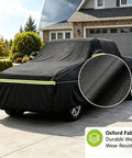Hella Durable Oxford Pickup Truck Cover Compatible With Tesla Cybertruck 2024 Through 2026, demonstrating waterproof waxed fabric in rainy weather.