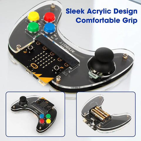 Wireless Micro Bit Controller For Robots With Built In Joystick And Four Responsive Buttons Ergonomic Grip For Makecode Coding Projects And STEM Learning A Totally Cool Gift For Kids And Teens, acrylic black controller