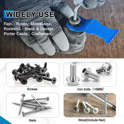 Image showing Heavy Duty Carbide Oscillating Multi Tool Blades Quick Release For Soft Metal Nails Bolts Screws Rebar Copper Pipe Handles.