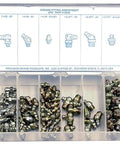 90 Piece Grease Fitting Assortment Kit With Push Type Plated Fittings For Smooth Lubrication, in a plastic organizer case