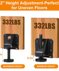 Heavy Duty Leveling Feet And Adjustable Furniture Legs Knock That Wobble Dead Features Hex Key For Built Tough 332 Lbs Industrial Grade Support 8 Pack Black, showing height adjustments of 2.35in and 0.3in.