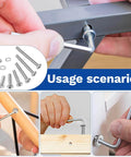 30Pcs M5 x 12mm Flat Head Hex Socket Cap Screws Set 304 Stainless Steel Fully Threaded Bolts With Hex Key And Screwdriver Bit Corrosion-Resistant For Furniture Machinery Indoor Outdoor Use shown being used in furniture assembly.