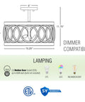 Diagram of Larkin 15-Inch 3-Light Modern Farmhouse Semi Flush Mount Ceiling Light With Open Drum Style Vibe in weathered ash wood finish.