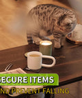 Tabletop scene with a cat beside a candle and mug, promoting 350 Pcs Double Sided Clear Adhesive Dots 0.8 Inch Removable Waterproof Mounting Putty.