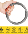 Hand holding coiled One Sixteenth Inch Stainless Steel Wire Rope Heavy Duty DIY Ready 100 Feet 304 Aircraft Grade Cable