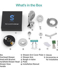 Box contents of 8 Spray Magnetic Dual Shower Head Combo With Handheld Spray, 2 In 1 Shower Valve And Trim Kit, Chrome Finish
