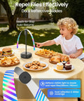 Child with a 4 Pack Food Table Fans With 2000mAh Rechargeable Battery and USB Powered, shown in garden setting with food.