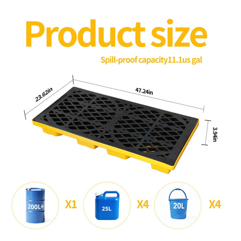 Two Drum Spill Containment Pallet With 48 By 24 By 4 Inch Beefy Footprint 2000 Pound Capacity Heavy Duty Forkliftable Tray display