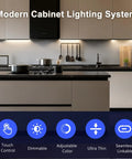 Kitchen with Six Pack Under Cabinet Lighting With Touch Control LED Light Bars, Dimmable and Color Temperature Adjustable 2700K to 6500K.