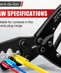Beefy Heavy Duty Crimping Pliers For 50 Amp 600V Terminals All Purpose Crimp Tool, close-up of jaw specifications and wires