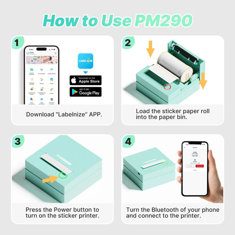 How to use PM290 Portable Mini Sticker Printer With Three Thermal Rolls Compact Wireless Label Maker for setup instructions.