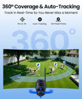 4K Solar Wireless Outdoor Security Camera With 360 Degree Pan Tilt 8MP Color Night Vision auto-tracking in backyard
