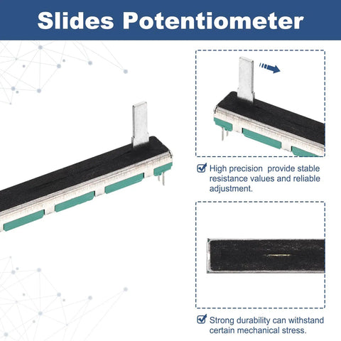 5 Pack Straight Double Linear Slide Potentiometers With 8 Pin B10K 75mm Length, 60mm Travel, 15mm Handle Fader