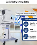 Rugged Electric Optical Lift Table For Eye Care Clinics Featuring Smooth Silent Height Adjustments And Plenty Of Roomy Storage Drawers In Matte Black Coating with composite material tabletop.