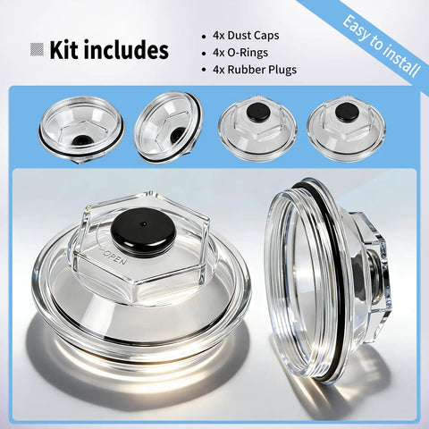 Four Piece Oil Bath Hub Cap Set For Dexter Axles 9K 10K 12K 15K With 4 Inch Thread Trailer Axle Hub Bearing Oil Cap 21 36 Dust Cap Replacement Direct Fit For Easy Install