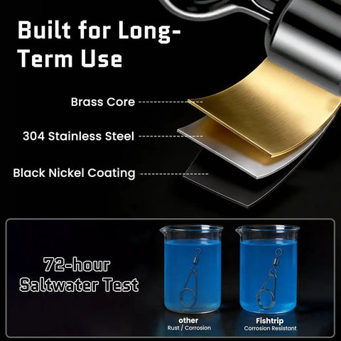 Pro Grade Fishing Swivels Snap With Pear Oval Split Ring Black Nickel 360 Degree Rotation Anti Twist For Braids High Speed Stainless Ball Bearings Secure Double Lock Snap Pear Shaped Design For Lures And Smooth Action, 304 stainless steel and brass core, saltwater test